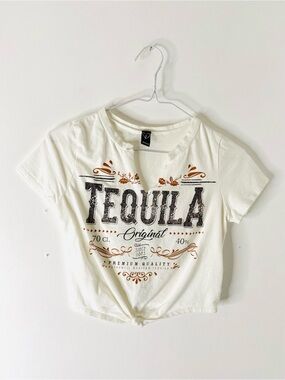 Windsor Tequila Graphic Knot Front Crop Tee